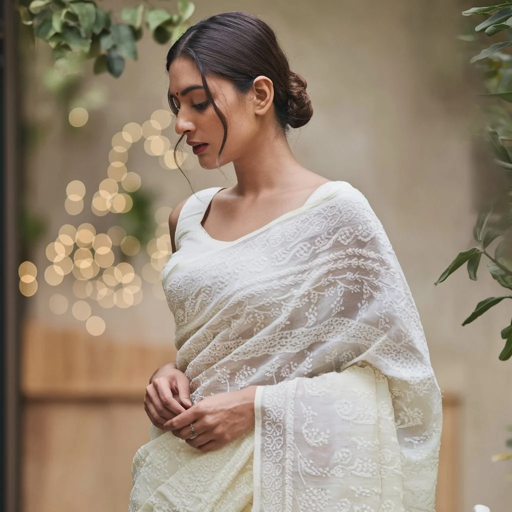 White Saree Captions for a Serene Look